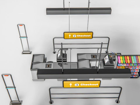 Супермаркет Магазин Елементи каси 1 3D Модель