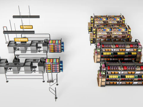 Супермаркет Магазин Елементи каси 1 3D Модель