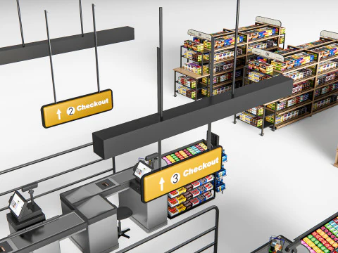 Супермаркет Магазин Елементи каси 1 3D Модель