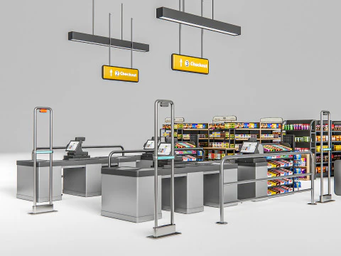 Супермаркет Магазин Елементи каси 1 3D Модель