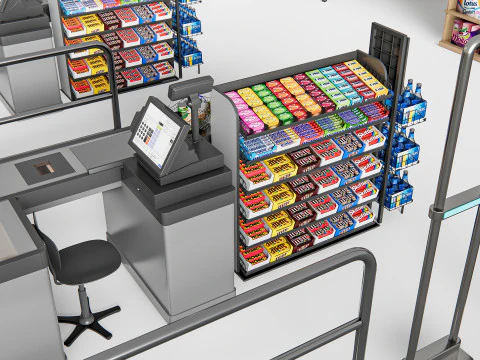 Супермаркет Магазин Елементи каси 1 3D Модель
