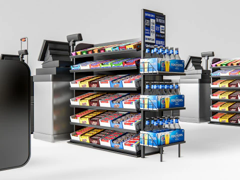 Супермаркет Магазин Елементи каси 1 3D Модель