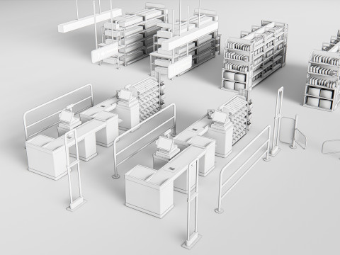 Supermarket Shop Store Elements checkout 1 3D Модель