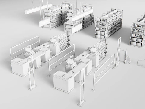 Супермаркет Магазин Елементи каси 1 3D Модель