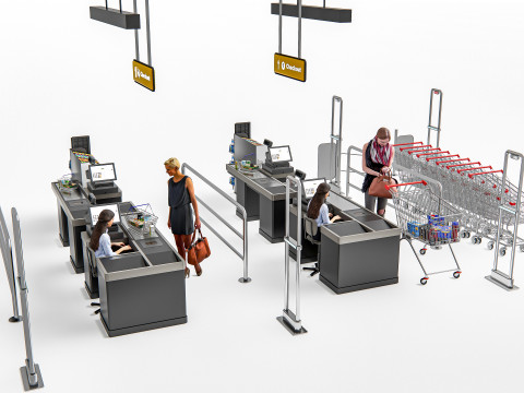 Supermarket Shop Store Elements checkout 3 3D मॉडल