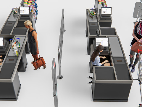 Supermarket Shop Store Elements checkout 3 3D Модель