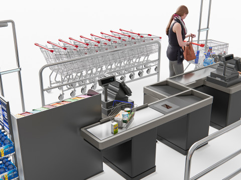Supermarket Shop Store Elements checkout 3 3D Модель