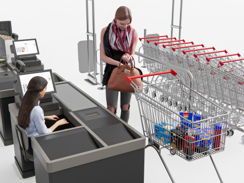 Supermarket Shop Store Elements checkout 3 3D Модель