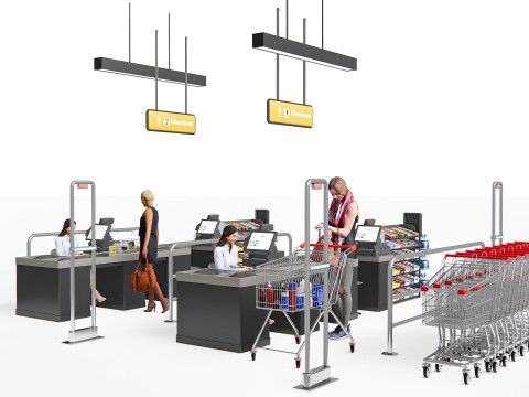 Supermarket Shop Store Elements checkout 3 3D Модель