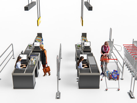 Supermarket Shop Store Elements checkout 3 3D Модель