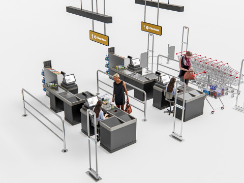 Supermarket Shop Store Elements checkout 3 3D Модель
