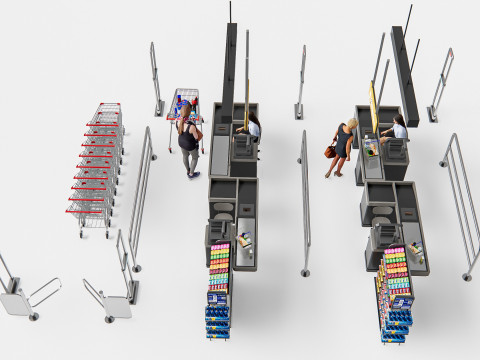 Supermarket Shop Store Elements checkout 3 3D Модель