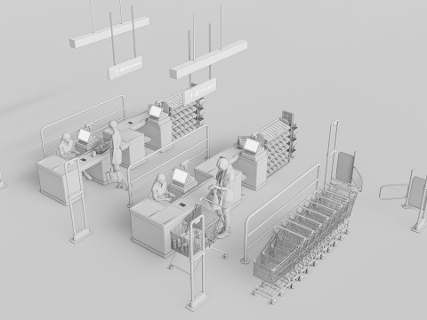 Supermarket Shop Store Elements checkout 3 3D Модель