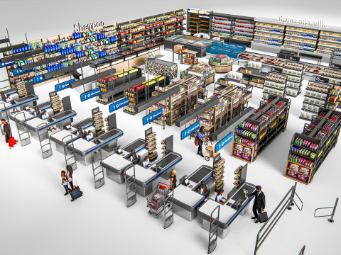Supermarket Shop Store Elements checkout 4 3D Model