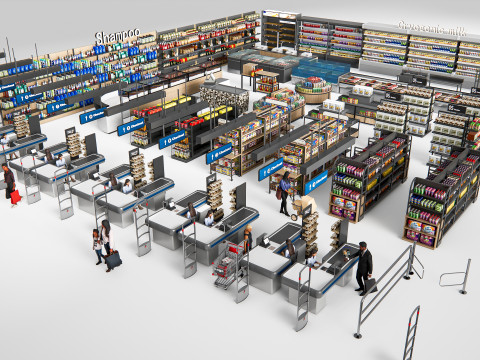 Supermarket Shop Store Elements checkout 4 3D Модель