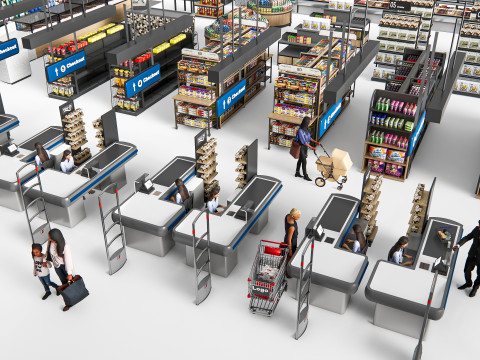 Supermarket Shop Store Elements checkout 4 3D Модель