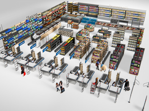 Supermarket Shop Store Elements checkout 4 3D Модель