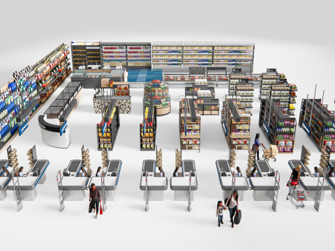 Supermarket Shop Store Elements checkout 4 3D Модель
