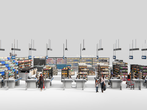 Supermarket Shop Store Elements checkout 4 3D Модель