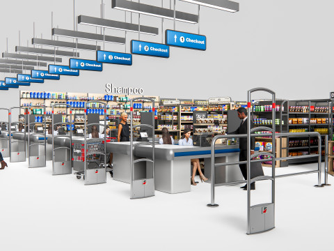 Supermarket Shop Store Elements checkout 4 3D Модель