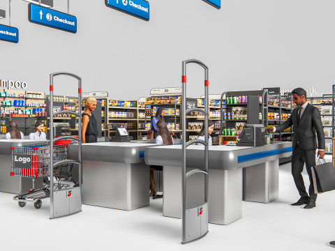 Supermarket Shop Store Elements checkout 4 3D Модель