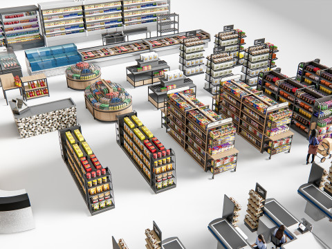 Supermarket Shop Store Elements checkout 4 3D Модель