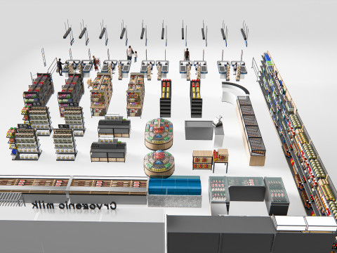 Supermarket Shop Store Elements checkout 4 3D Модель