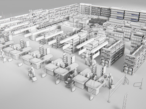Supermarket Shop Store Elements checkout 4 3D Модель