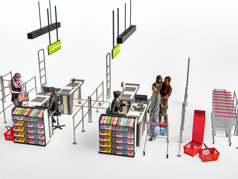 Supermarket Shop Store Elements checkout 5 3D मॉडल