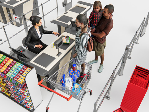 Supermarket Shop Store Elements checkout 5 3D Модель