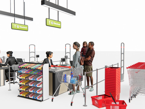 Supermarket Shop Store Elements checkout 5 3D Модель