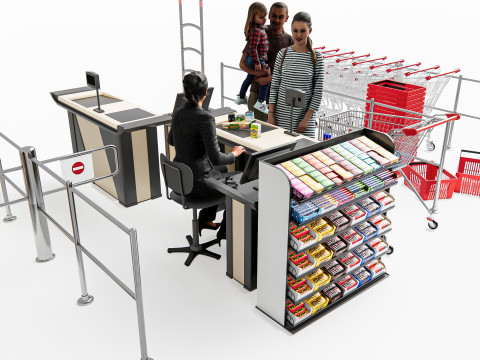 Supermarket Shop Store Elements checkout 5 3D Модель