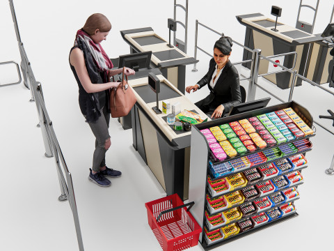 Supermarket Shop Store Elements checkout 5 3D Модель