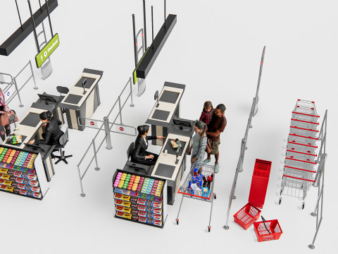Supermarket Shop Store Elements checkout 5 3D Модель