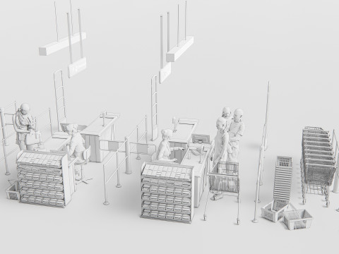Supermarket Shop Store Elements checkout 5 3D Модель
