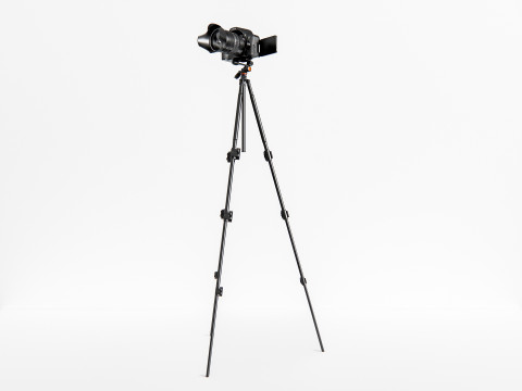 Dslr camera with tripod 3D मॉडल