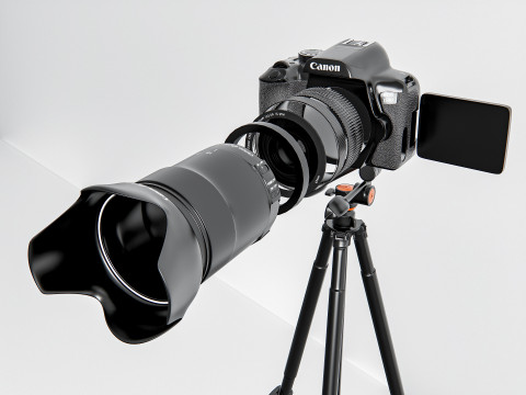 Dslr camera with tripod 3D मॉडल
