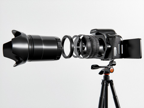 Dslr camera with tripod 3D मॉडल
