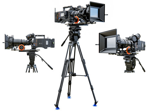 Modern Movie camera with tripod 3D मॉडल