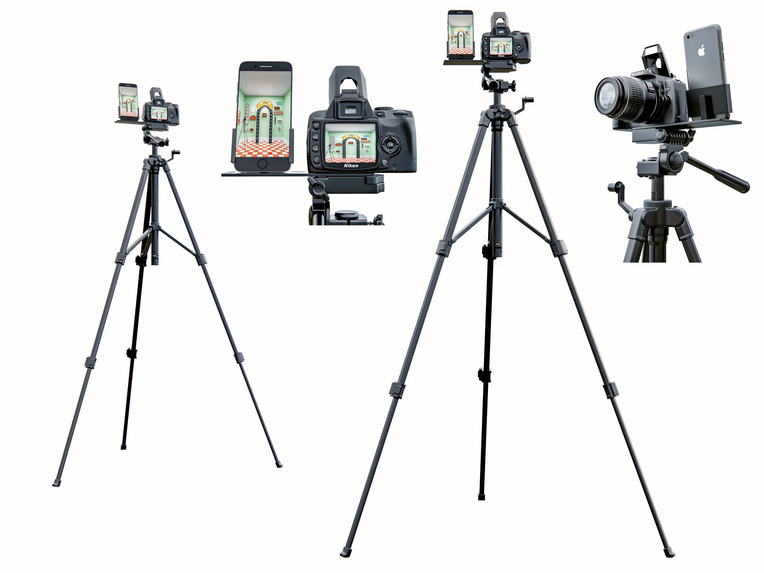 Live streaming camera with tripod and smartphone mount 3D Model .c4d .max .obj .3ds .fbx .stl .blend