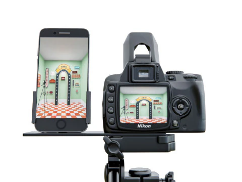 Live streaming camera with tripod and smartphone mount 3D Model