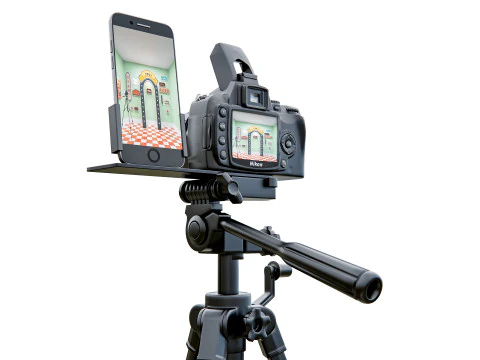 Live streaming camera with tripod and smartphone mount 3D Model
