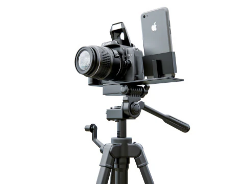 Live streaming camera with tripod and smartphone mount 3D Model