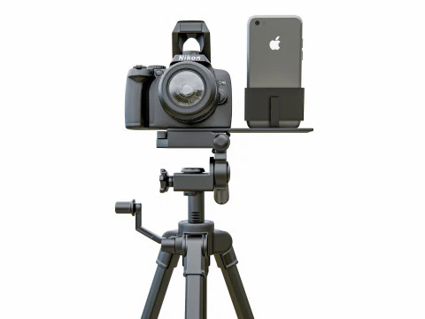 Live streaming camera with tripod and smartphone mount 3D Model