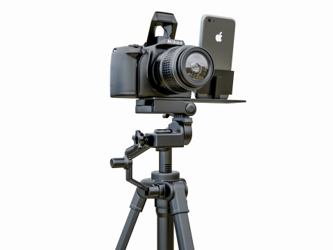 Live streaming camera with tripod and smartphone mount 3D Модель