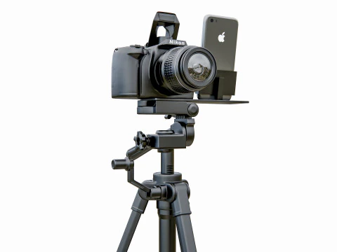 Live streaming camera with tripod and smartphone mount 3D Model