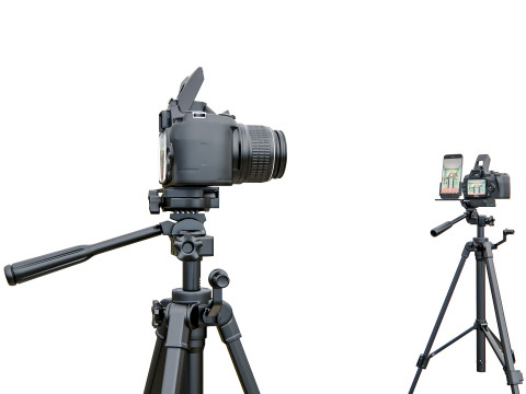 Live streaming camera with tripod and smartphone mount 3D Модель