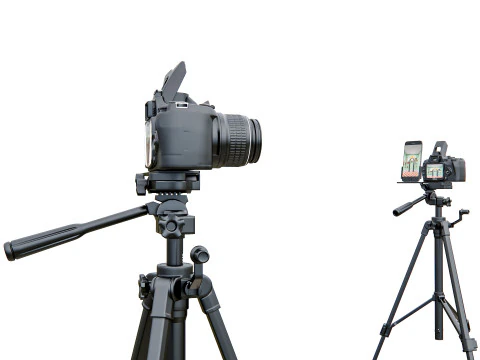 Live streaming camera with tripod and smartphone mount 3D Model