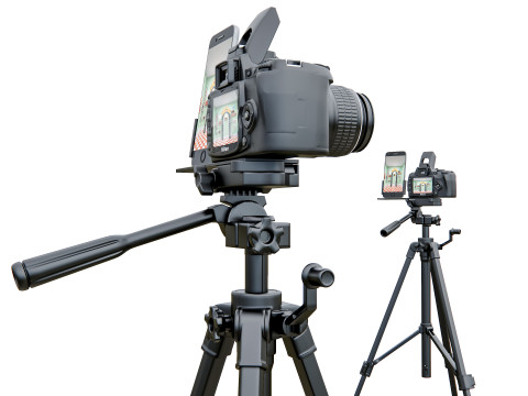 Live streaming camera with tripod and smartphone mount 3D Модель