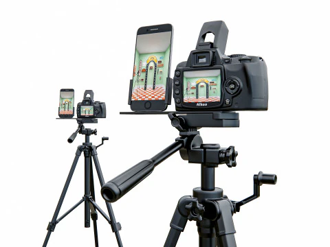 Live streaming camera with tripod and smartphone mount 3D Model